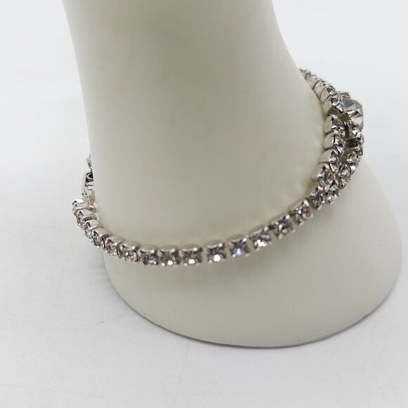 Vintage Silver Tone Clear Rhinestone Bracelet With Elegant Snap Clasp - Picture 2 of 5